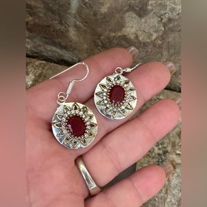 Turkish Two Tone CZ Ruby Earrings